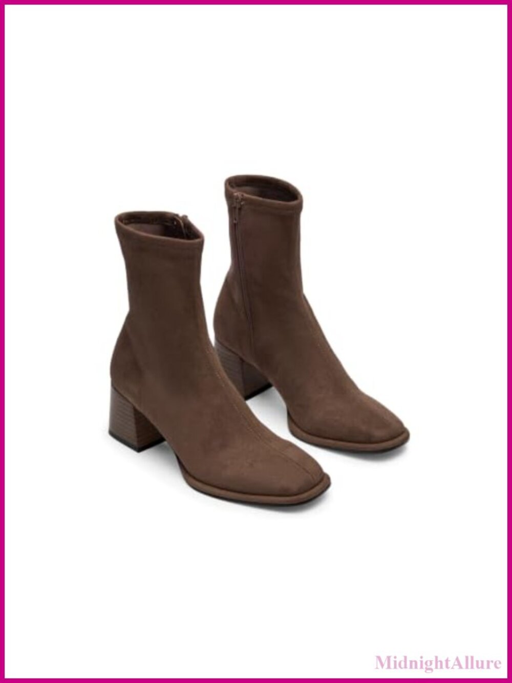 Womens Square Toe Chunky Heel Ankle Boots Side Zipper Dress Booties